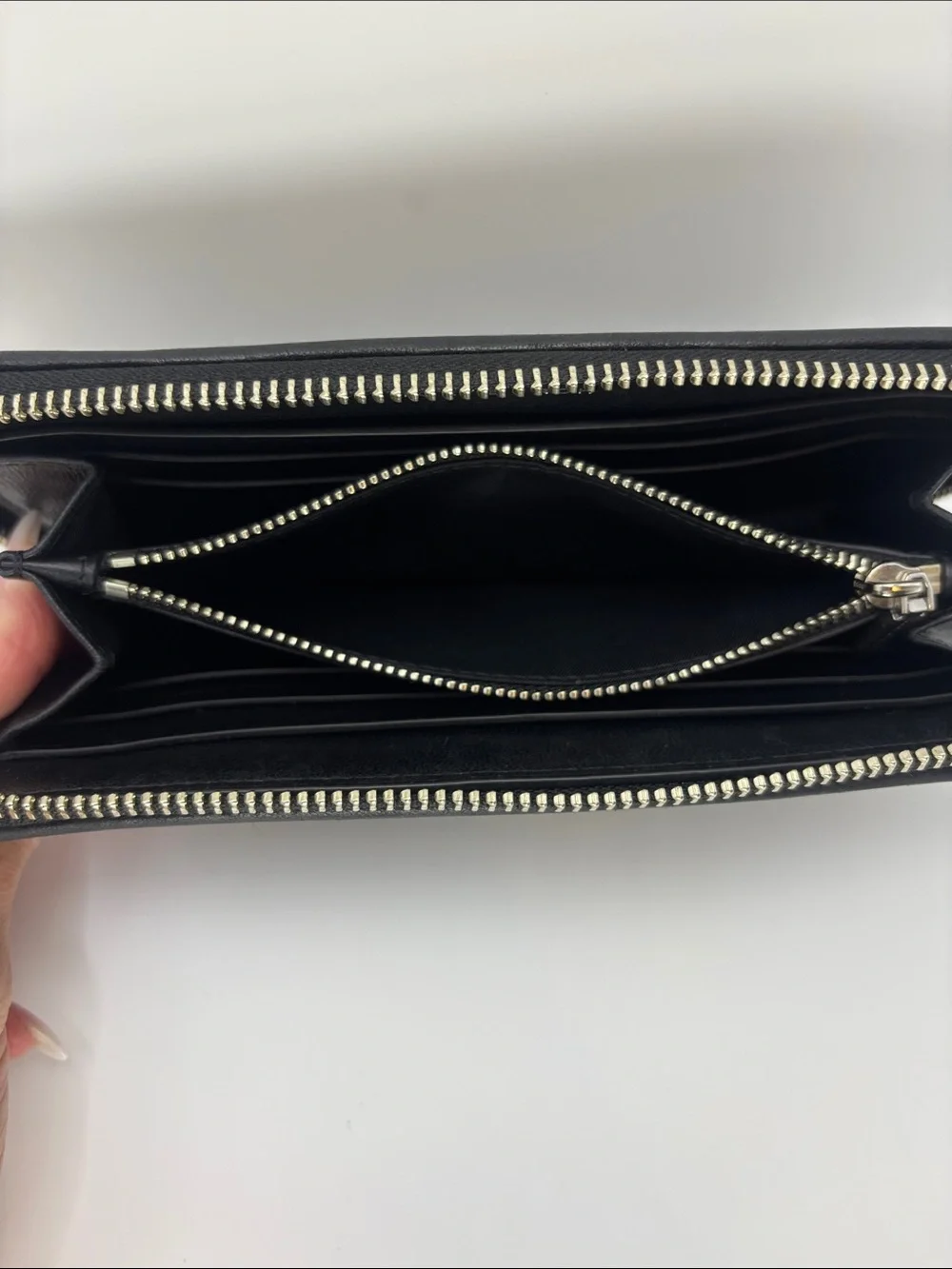 Tory Burch Black Quilted Zip Wallet with Silver Logo